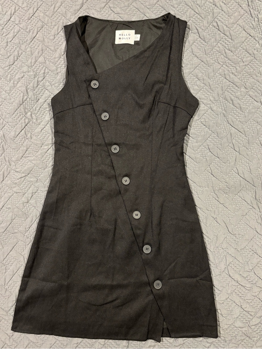 Hello Molly Black Asymmetric Button Mini Dress